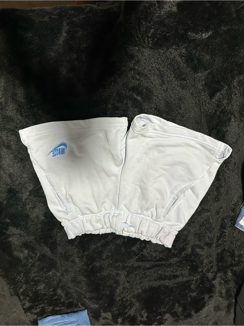 Nike Pale Gray Drawstring Athletic Shorts with Black Swoosh
